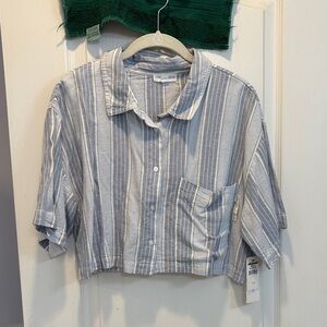 NWT Kendall & Kylie Kids Blue and White Striped Button Down Shirt
